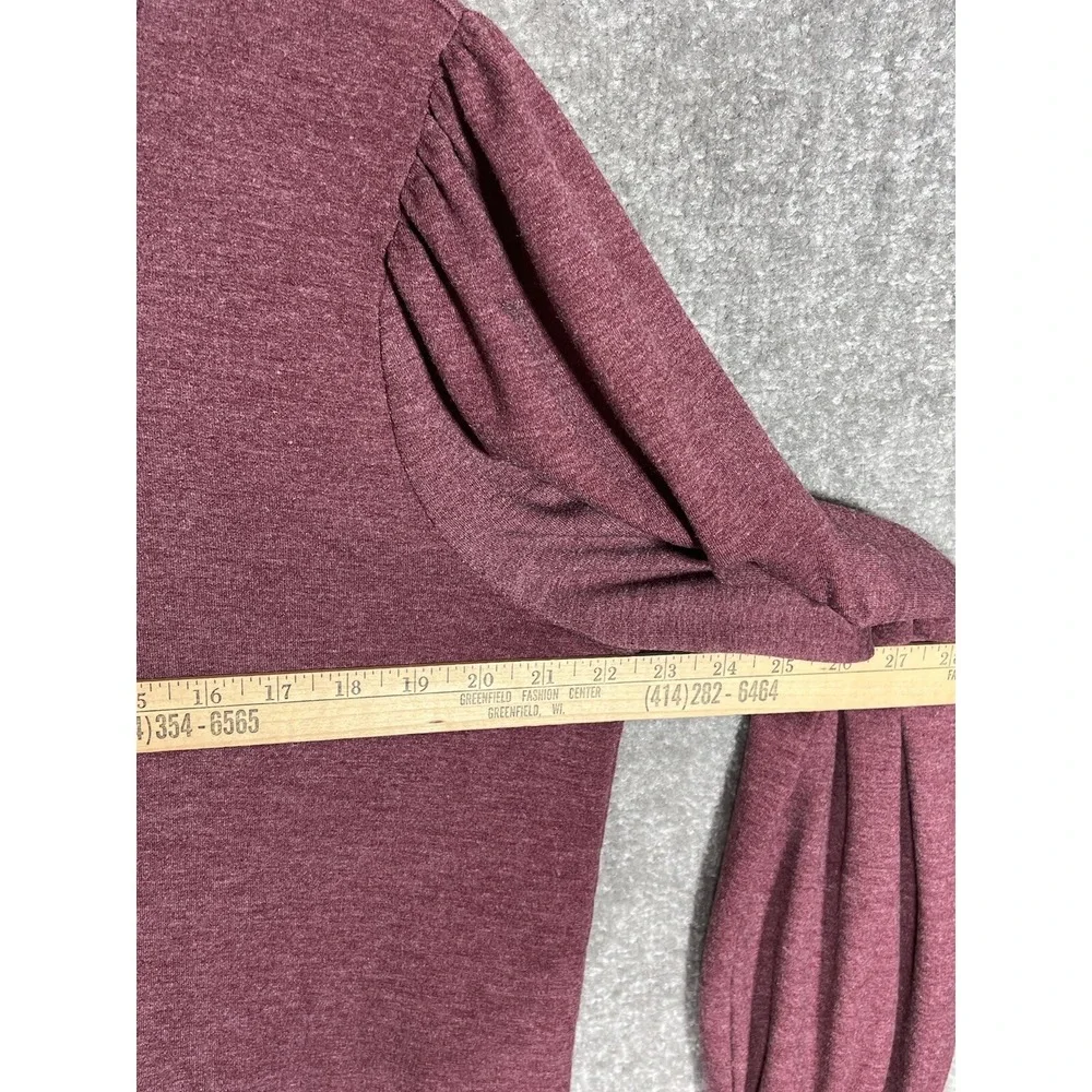 Knox Rose Top Womens Size Large Maroon Stretch Long Pleated Puff Sleeve Pullover - Picture 5 of 6